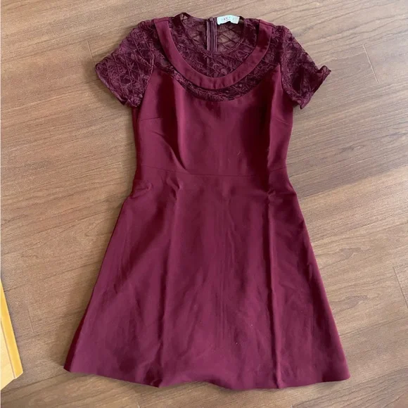 Sandro | Dresses | Sandro Paris Dress Burgundy A Line Lace Mesh Sheer  Neckline Wine Party Mini | Poshmark